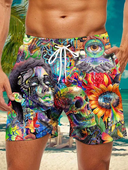 Men's Abstract Print Casual Shorts Front View
