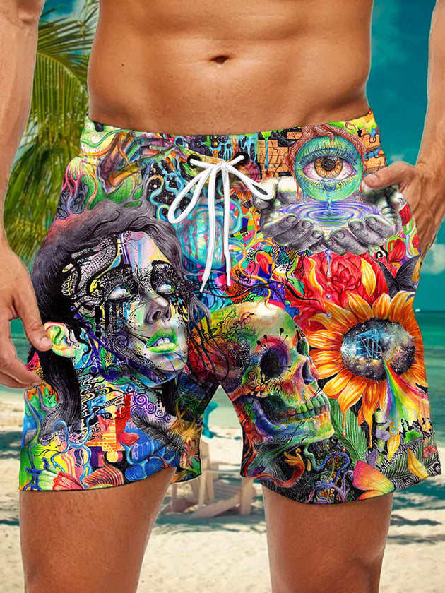 Men's Abstract Print Casual Shorts Front View