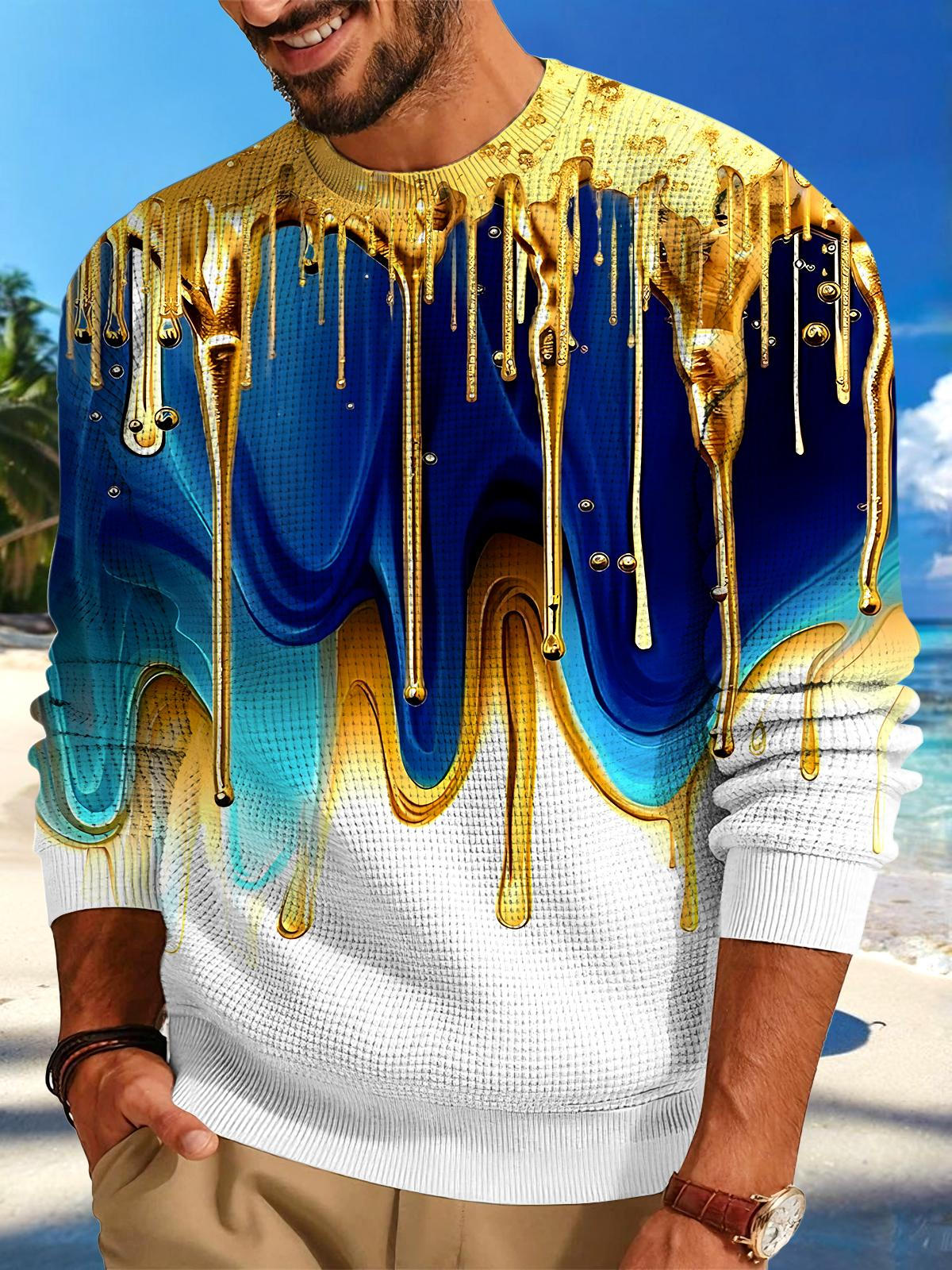 Tie Dye Men's Long Sleeve Round Neck Tops