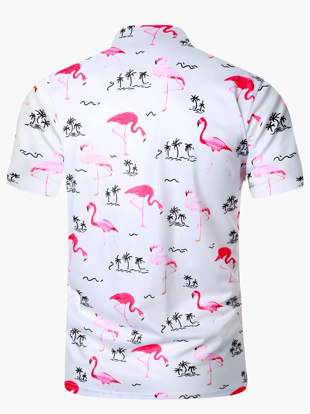 Hawaiian Coconut Tree Flamingo Men's Short Sleeve Button Polo Shirt
