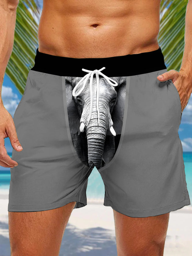 Men's funny elephant print casual shorts front view
