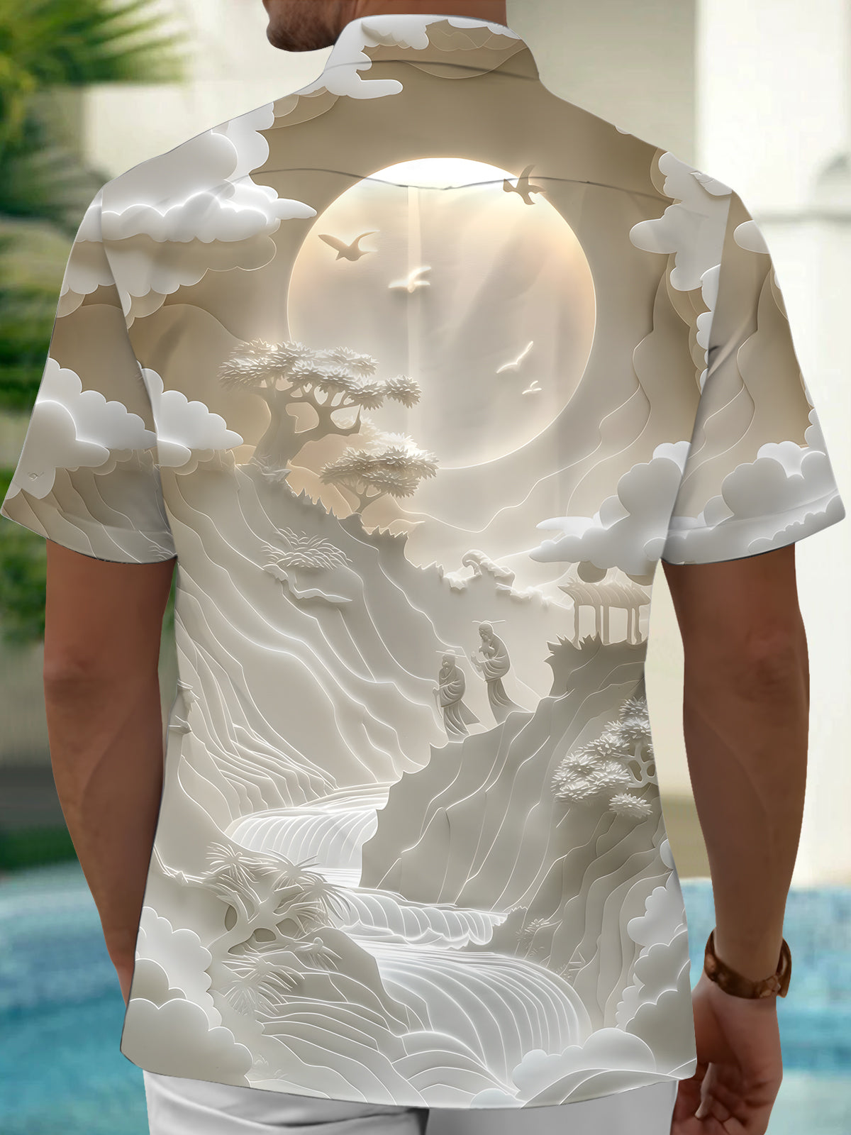 Landscape Art Print Men's Pocket Short Sleeve Shirts