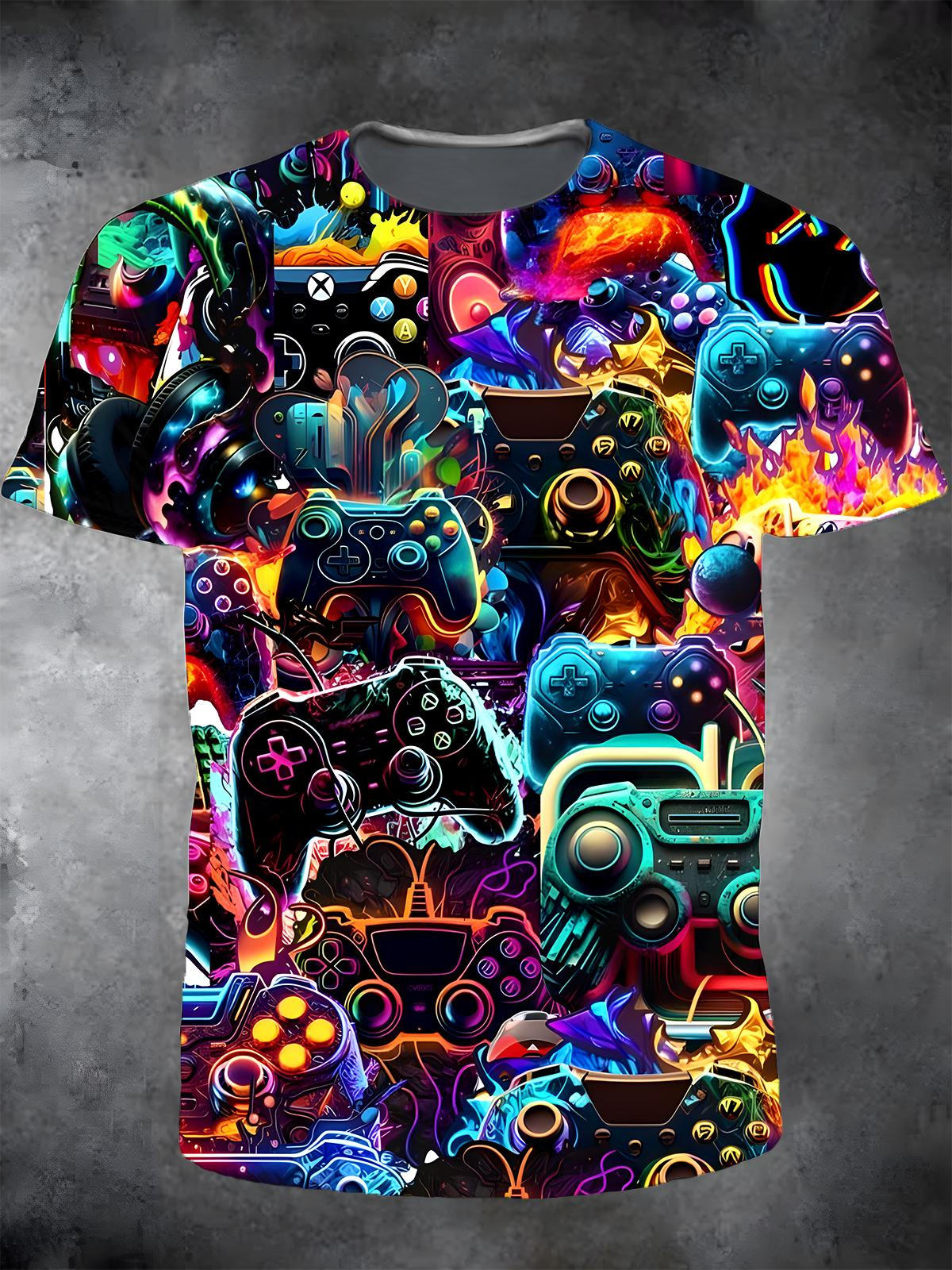 Game Machine Round Neck Short Sleeve Men's T-shirt