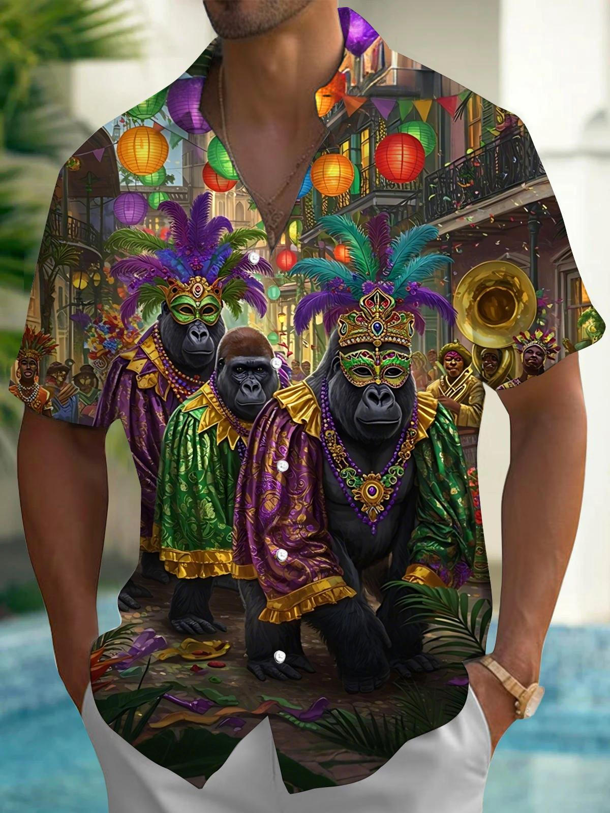 Carnival Gorilla Print Men's Pocket Short Sleeve Shirts