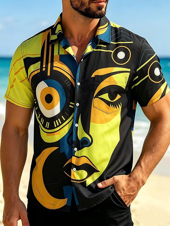 Abstract Face Art Men's Pocket Short Sleeve Shirts