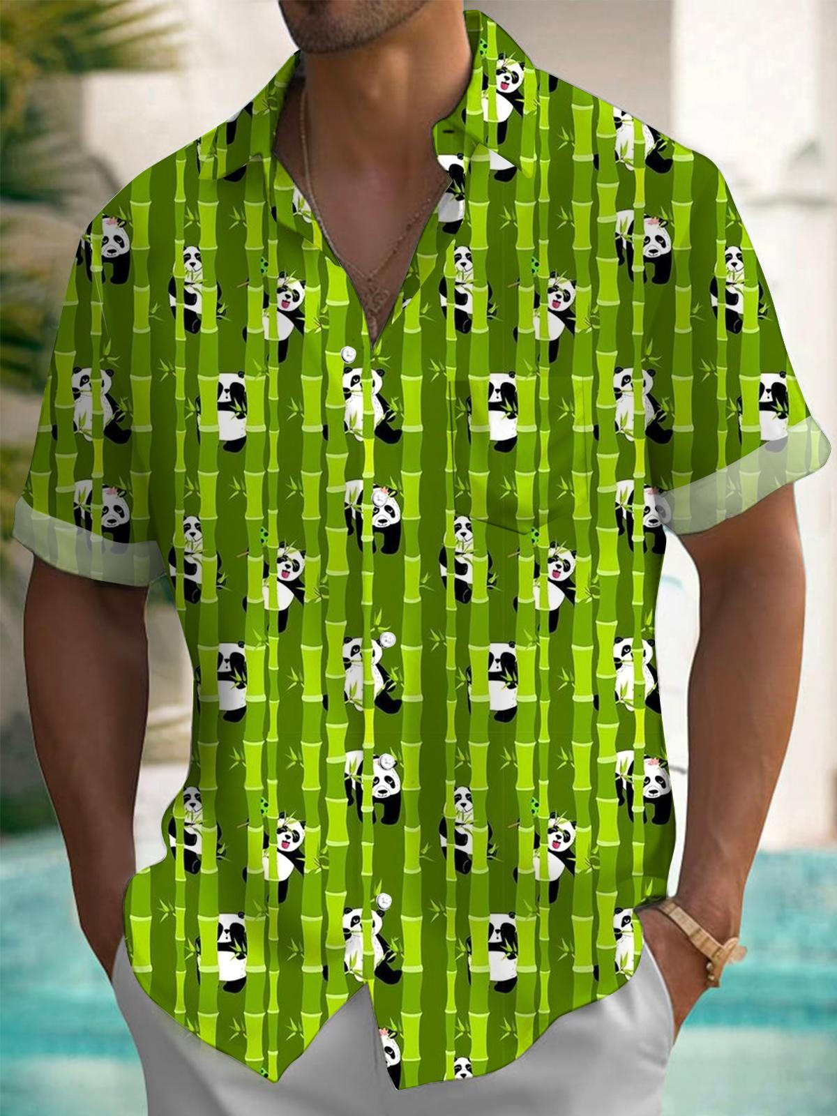 Bamboo Panda Short Sleeve Men's Shirts With Pocket