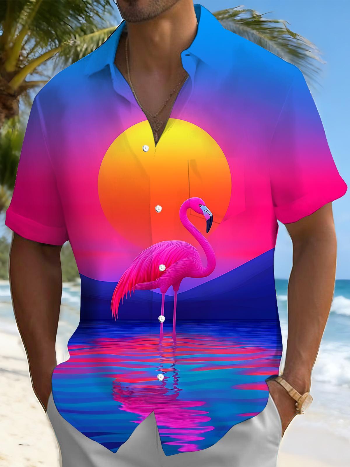men's flamingo print shirt front view