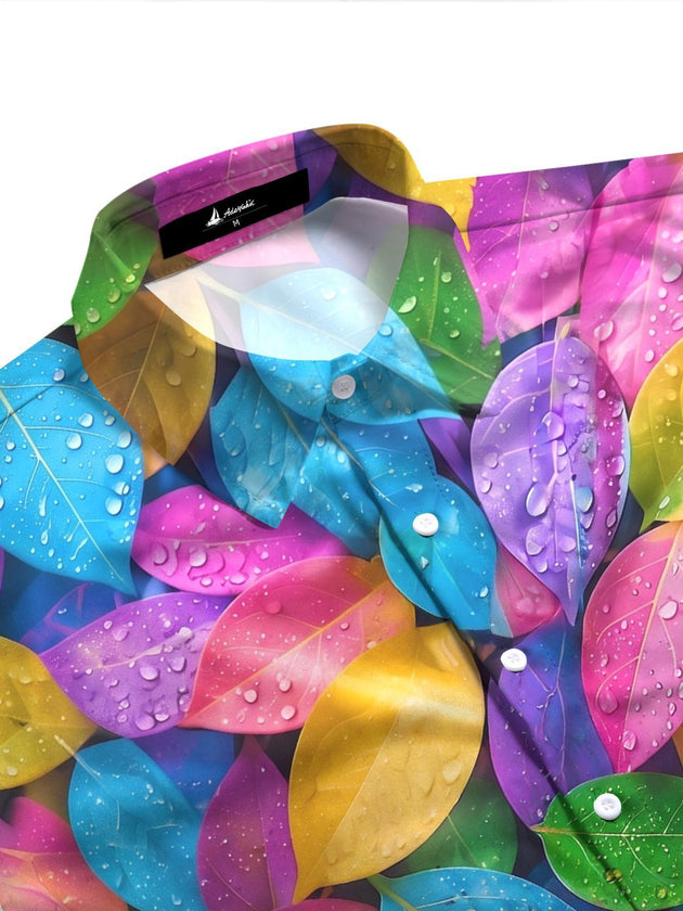 Colorful Water Drop Leaves Women's Short Sleeve Shirts