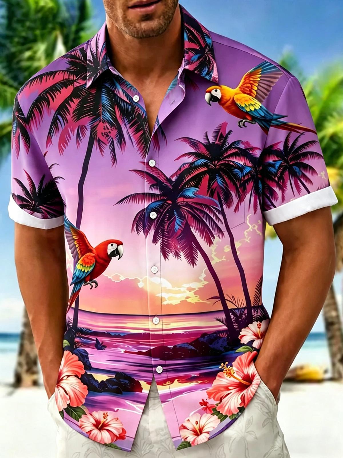 men's Hawaiian shirt front view tropical beach vacation