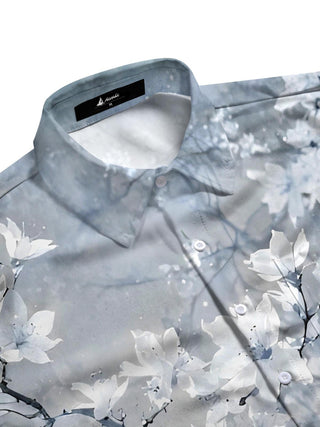 Men's floral print pocket short sleeve shirt flat lay