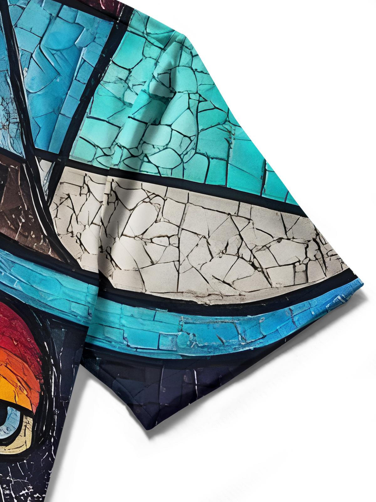 Color Block Face Men's Pocket Short Sleeve Shirts