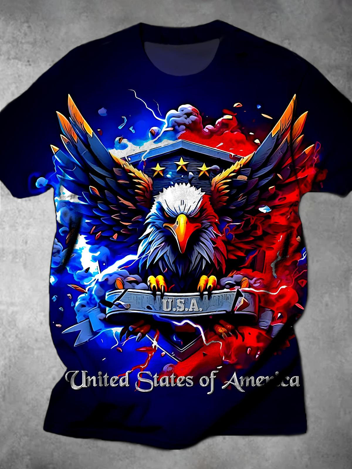 American Flag Round Neck Short Sleeve Men's T-shirt