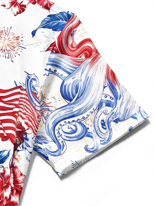 American Flag Octopus Firework Independence Day Men's Pocket Short Sleeve Shirts