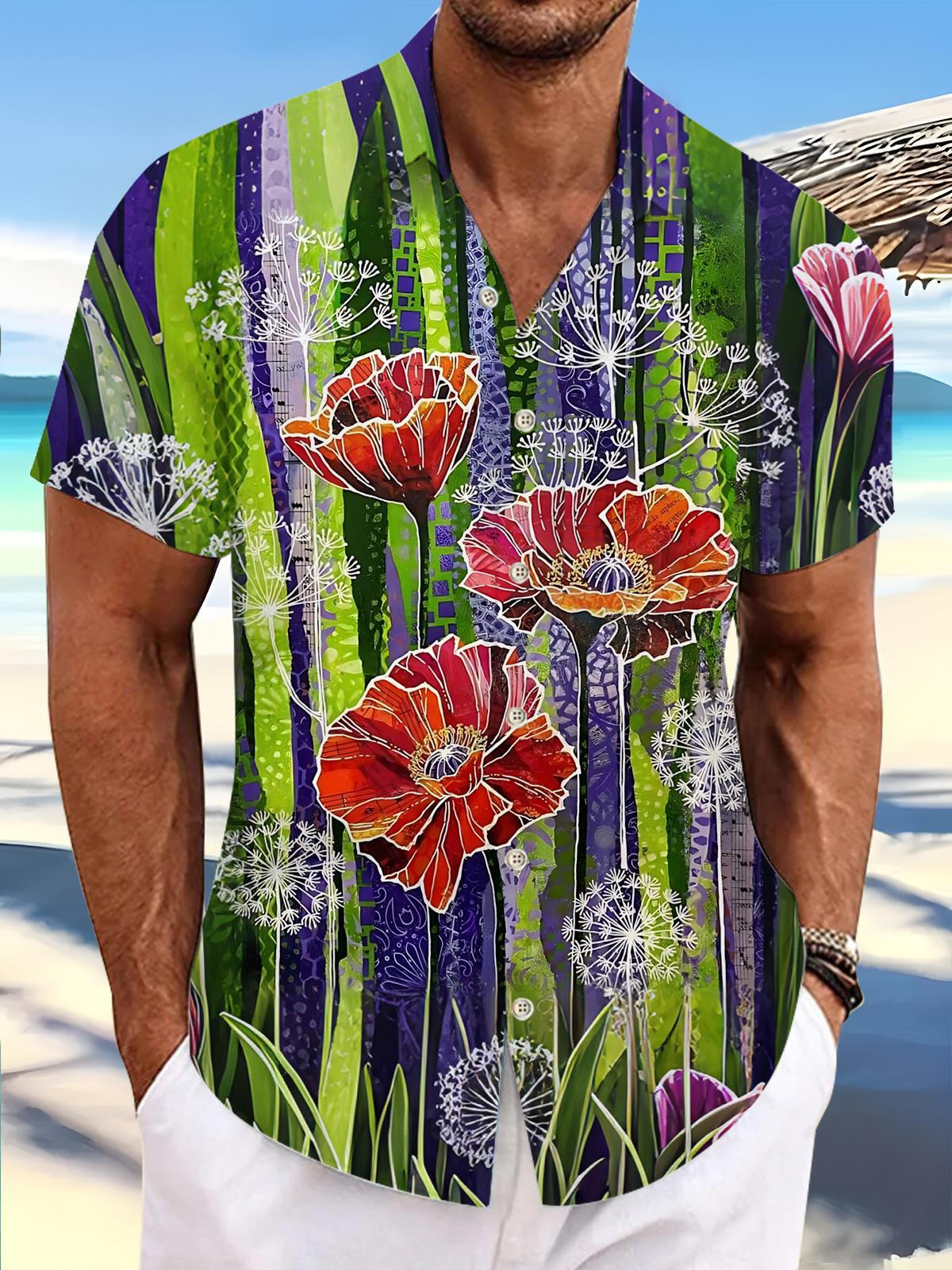 Floral Print Men's Pocket Short Sleeve Shirts