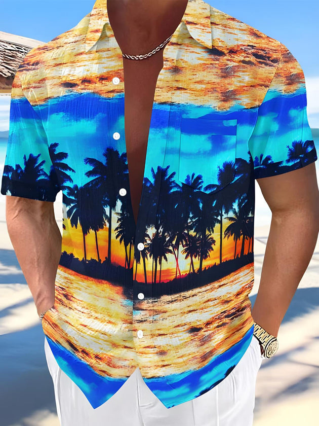 men's Hawaiian shirt front view tropical beach vacation