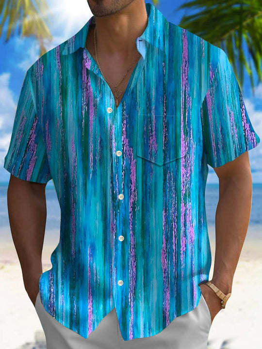 Men's geometric pocket short sleeve shirt front view