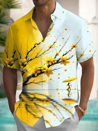 Men's floral short sleeve pocket shirt back view