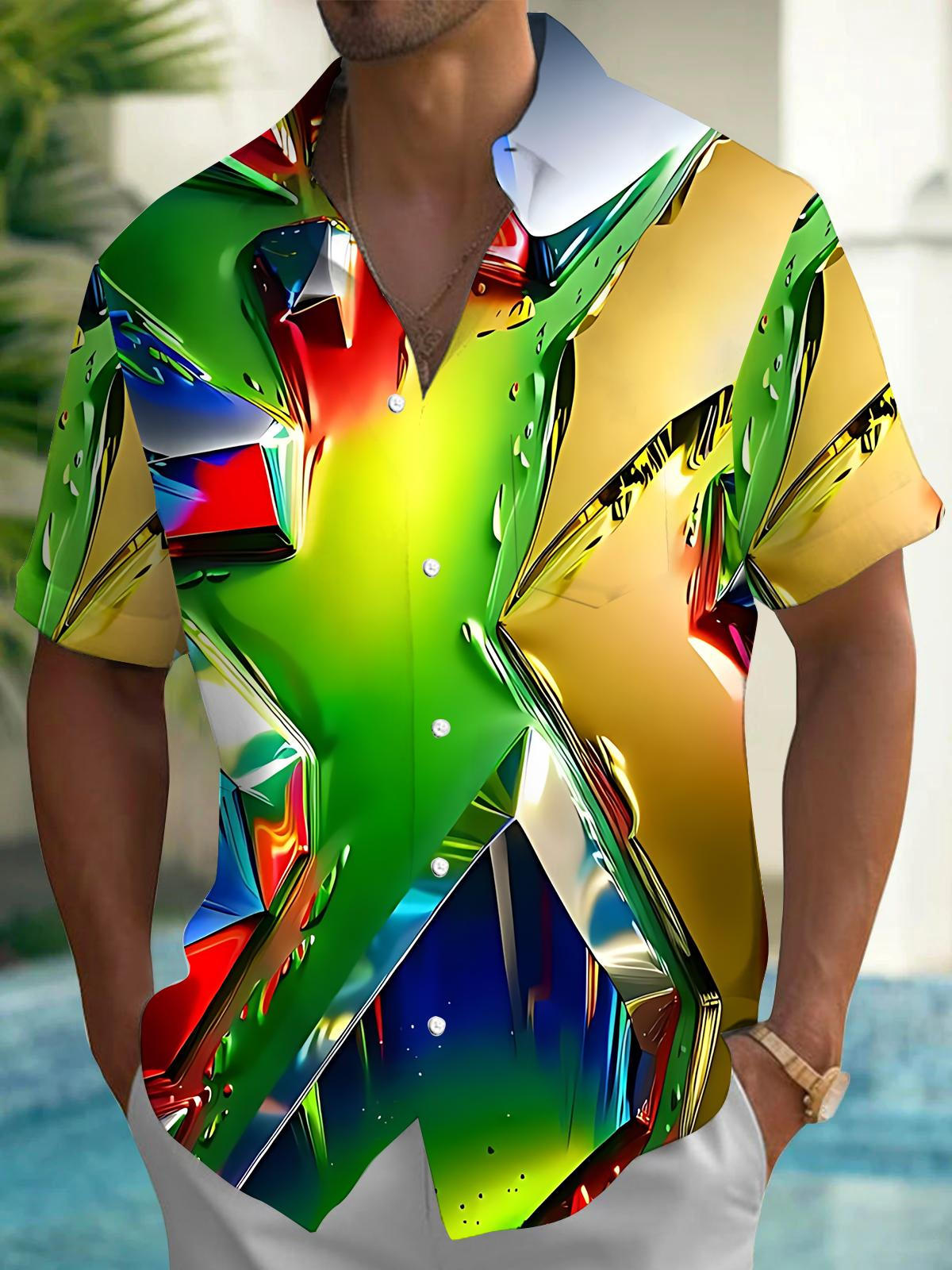 Men's abstract print short sleeve shirt front view
