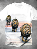 Lion Print Round Neck Short Sleeve Men's T-shirt