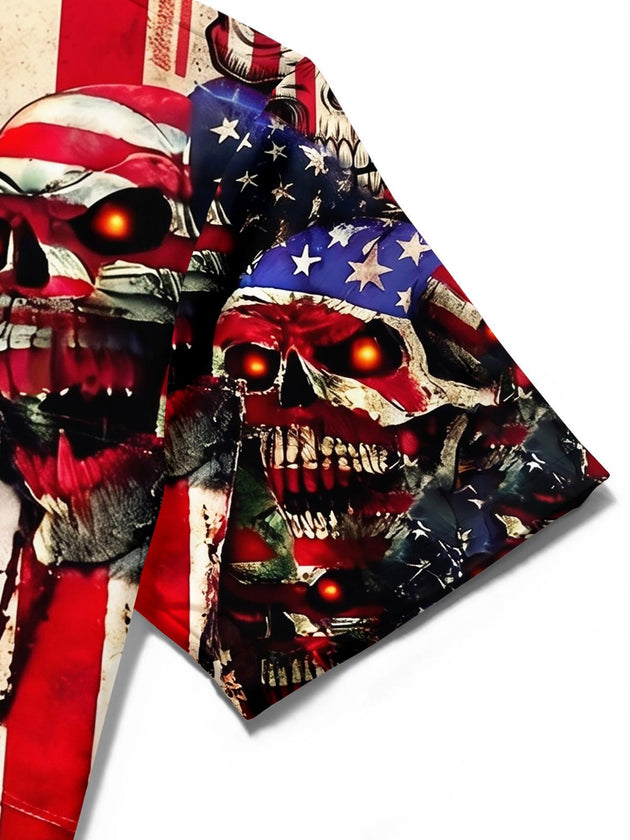 Dark American Flag Skull Independence Day Men's Pocket Short Sleeve Shirts