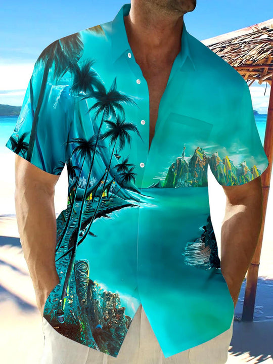 men's Hawaiian shirt front view tropical beach vacation