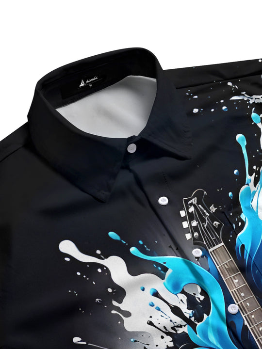 Men's guitar print pocket half sleeve shirt side view
