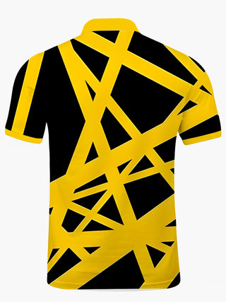 Men's short sleeve polo shirt back view with geometric pattern
