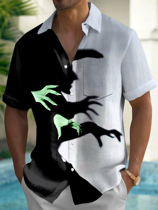Men's black skull print short sleeve shirt front view Halloween costume