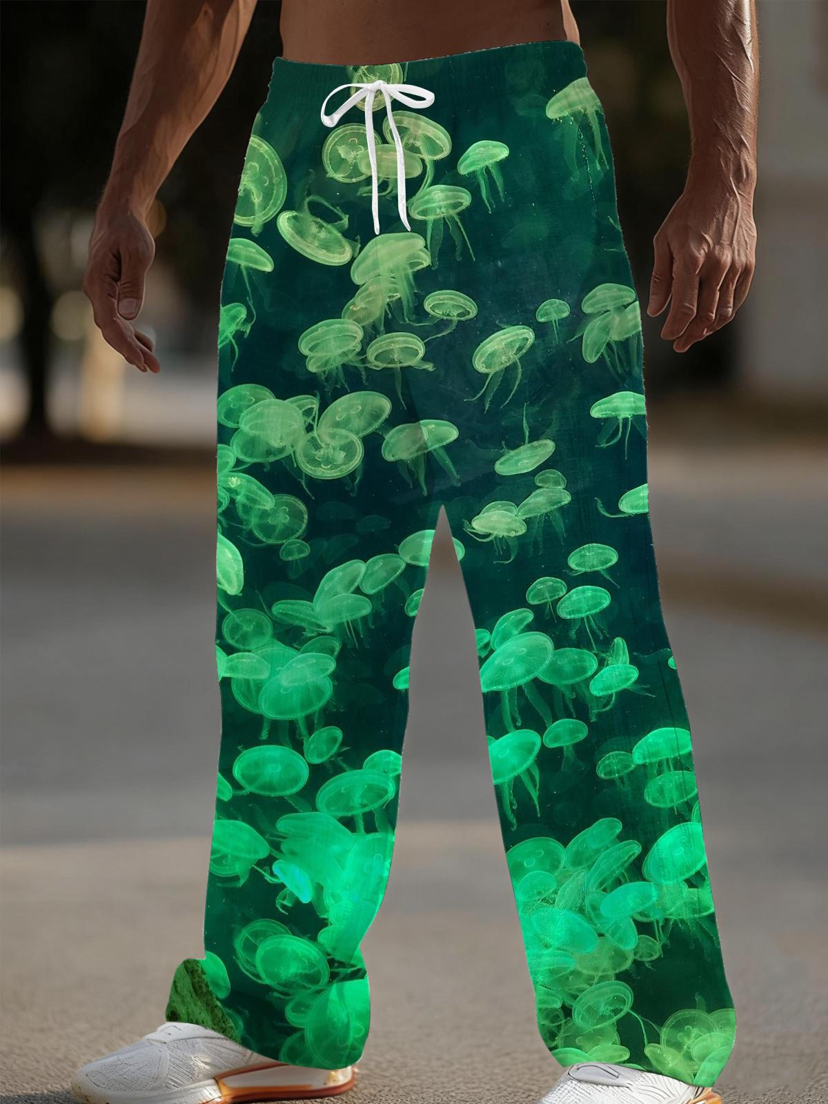 Jellyfish Print Men's Casual Elastic Waist Pants