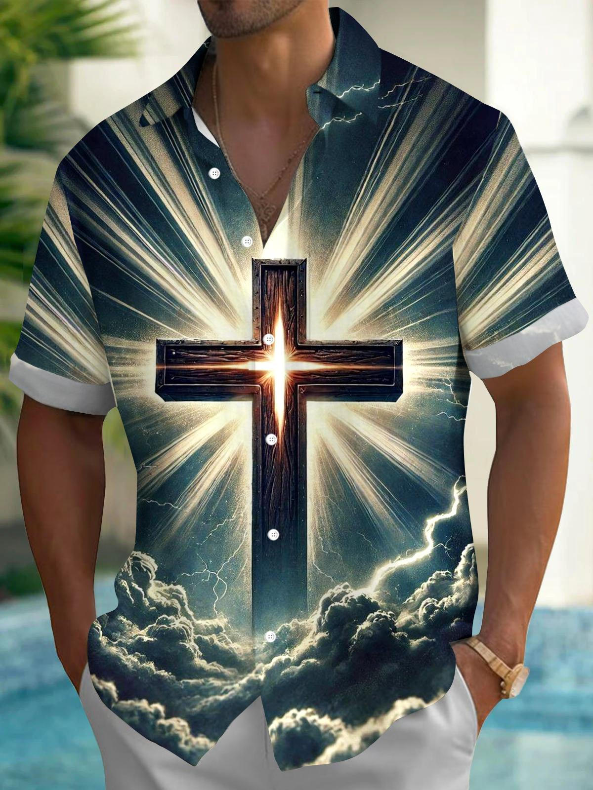 Religion Cross Men's Pocket Short Sleeve Shirts