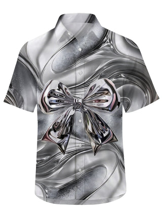 Men's bowknot print half sleeve pocket shirt side view