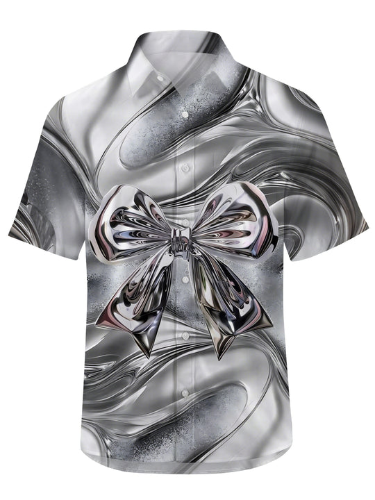 Men's bowknot print half sleeve pocket shirt side view