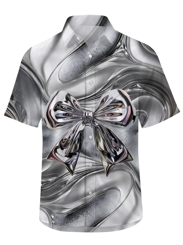Men's bowknot print half sleeve pocket shirt side view