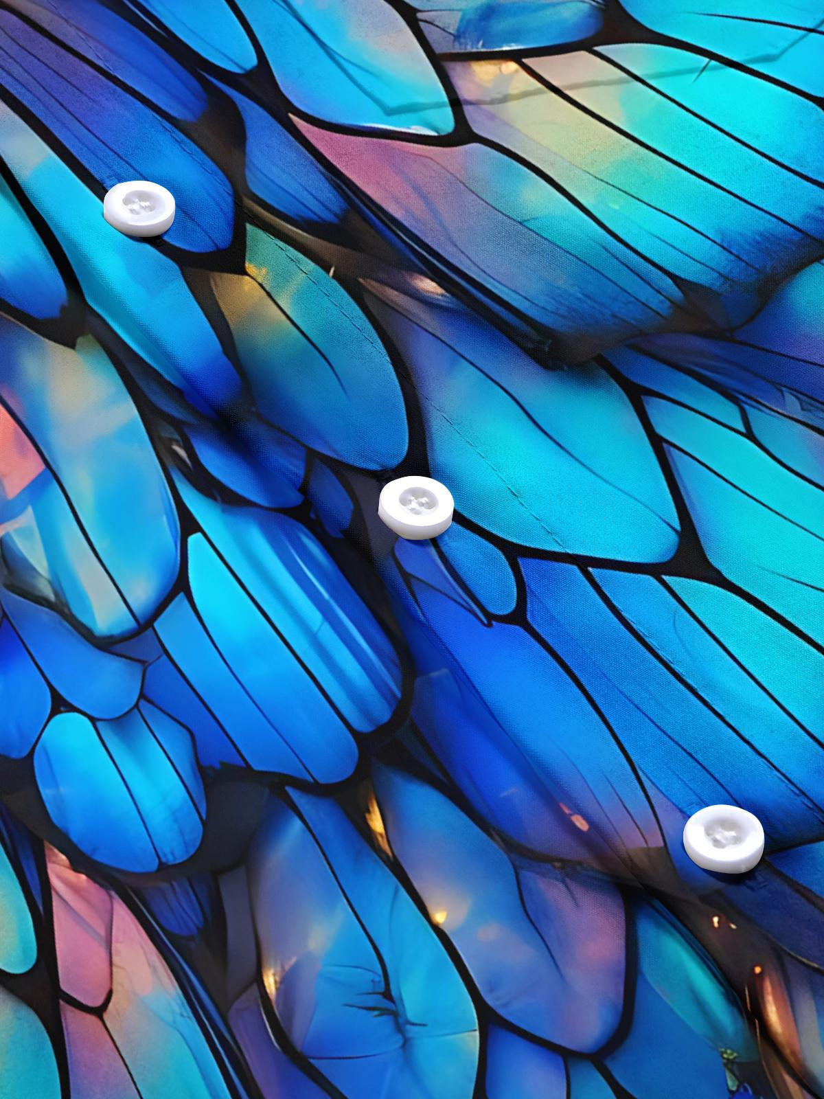 Butterfly Wing Print Men's Pocket Short Sleeve Shirts