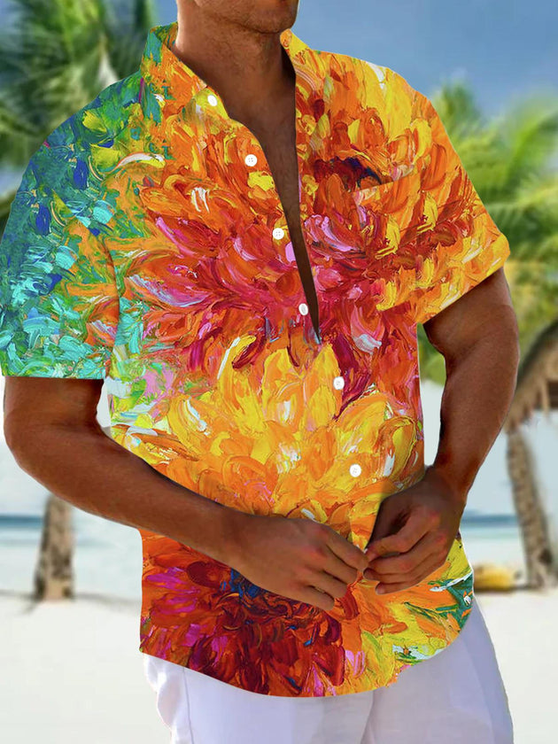Men's abstract floral print short sleeve shirt front view