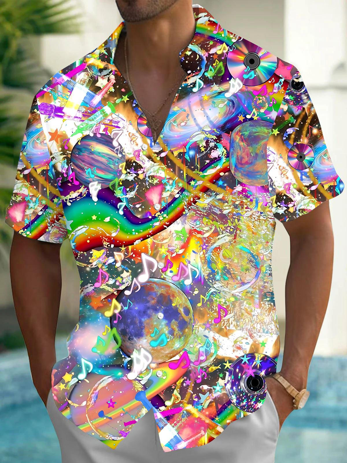 Rainbow Art Print Men's Pocket Short Sleeve Shirts