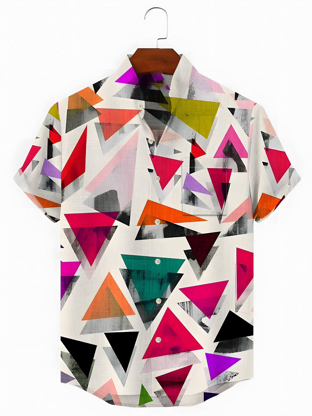 Geometric Print Men's Pocket Short Sleeve Stand Collar Shirts