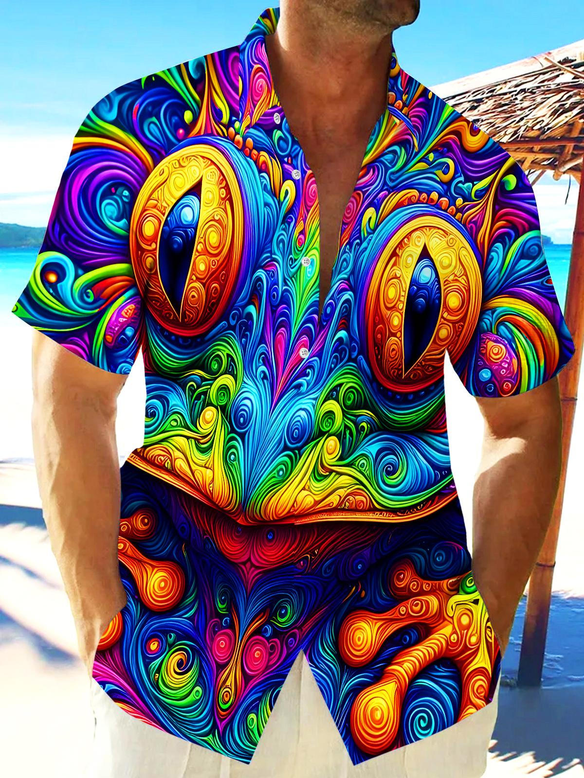 Funny Colorful Frog Swirl Men's Pocket Short Sleeve Shirts