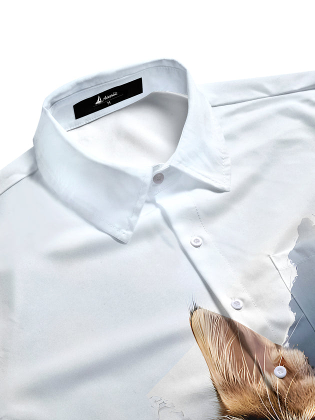 men's cat print short sleeve flat lay shirt