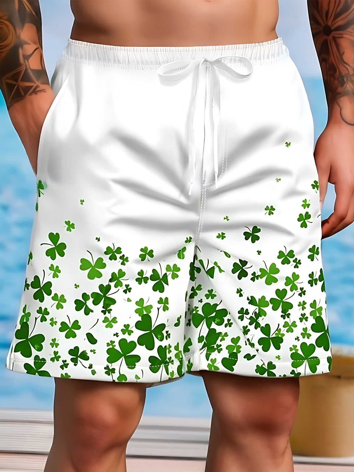 St. Patrick's Day Clover Print Men's Print Pocket Shorts