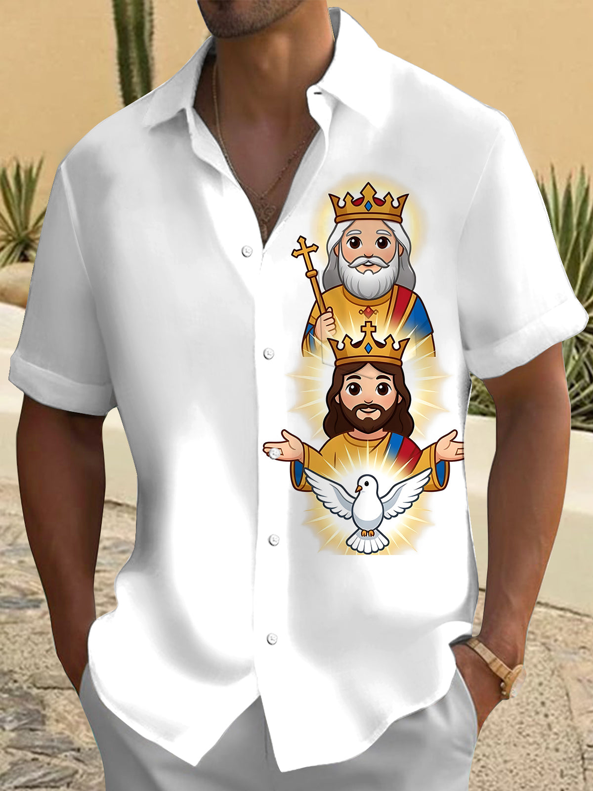 Christian Jesus Print Men's Pocket Short Sleeve Shirts