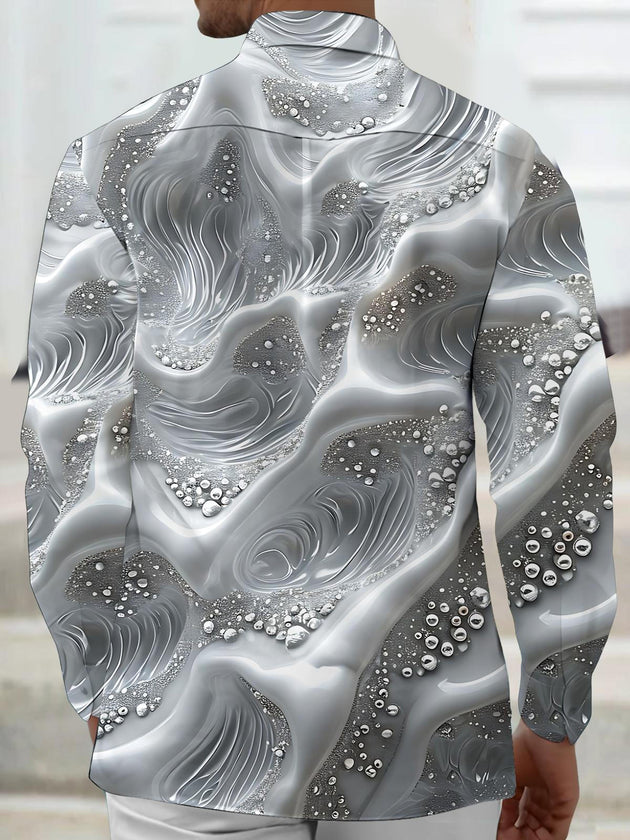Men's black abstract print long sleeve shirt back view