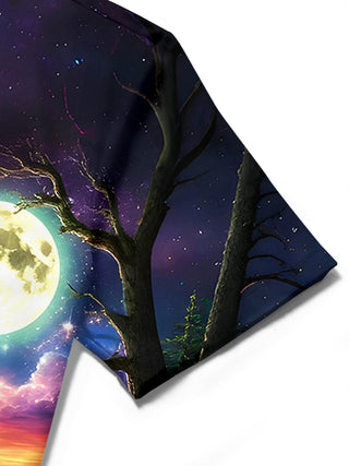 men's dragon print shirt close-up short sleeve
