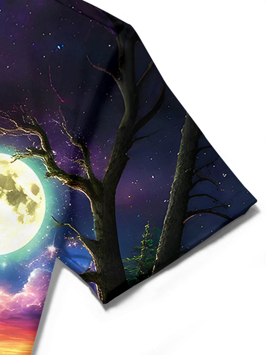 men's dragon print shirt close-up short sleeve