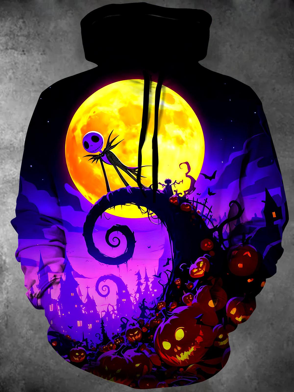 Halloween Pumpkin Long Sleeve Hooded Pocket Men's Top