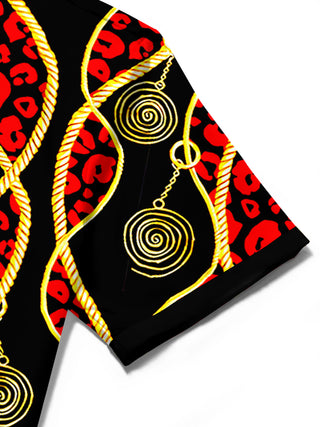 Men's retro print short sleeve shirt close-up detail view