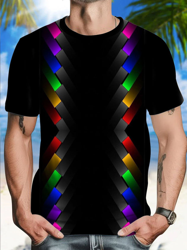 men's colorful geometric print shirt front view