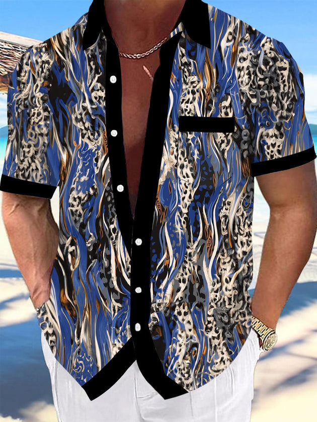 Men's abstract leopard print short sleeve shirt front view