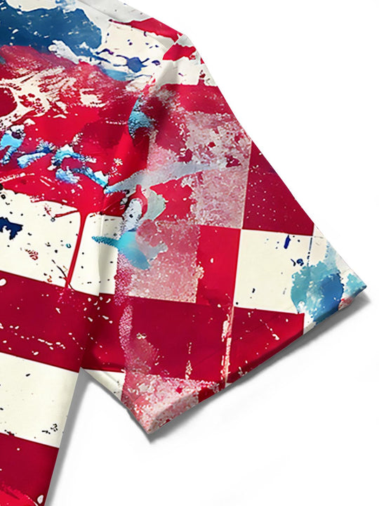 Independence American Flag Hippie Men's Pocket Short Sleeve Shirts