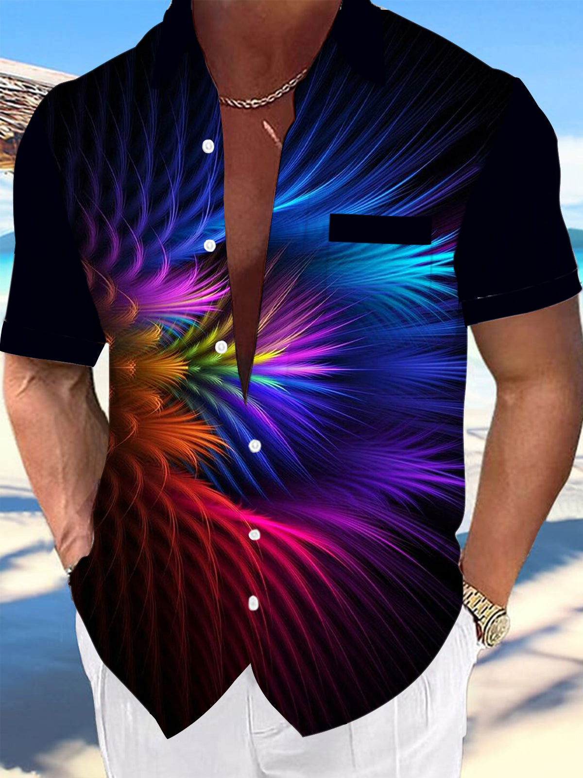 Abstract Gradient Print Men's Pocket Short Sleeve Shirts